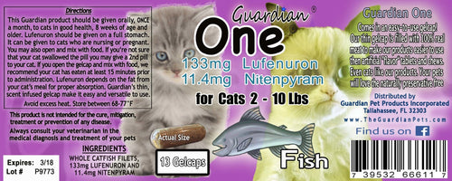 Guardian One® 133mg Lufenuron & 11.4mg Nitenpyram for Cats  2 - 10 Lbs